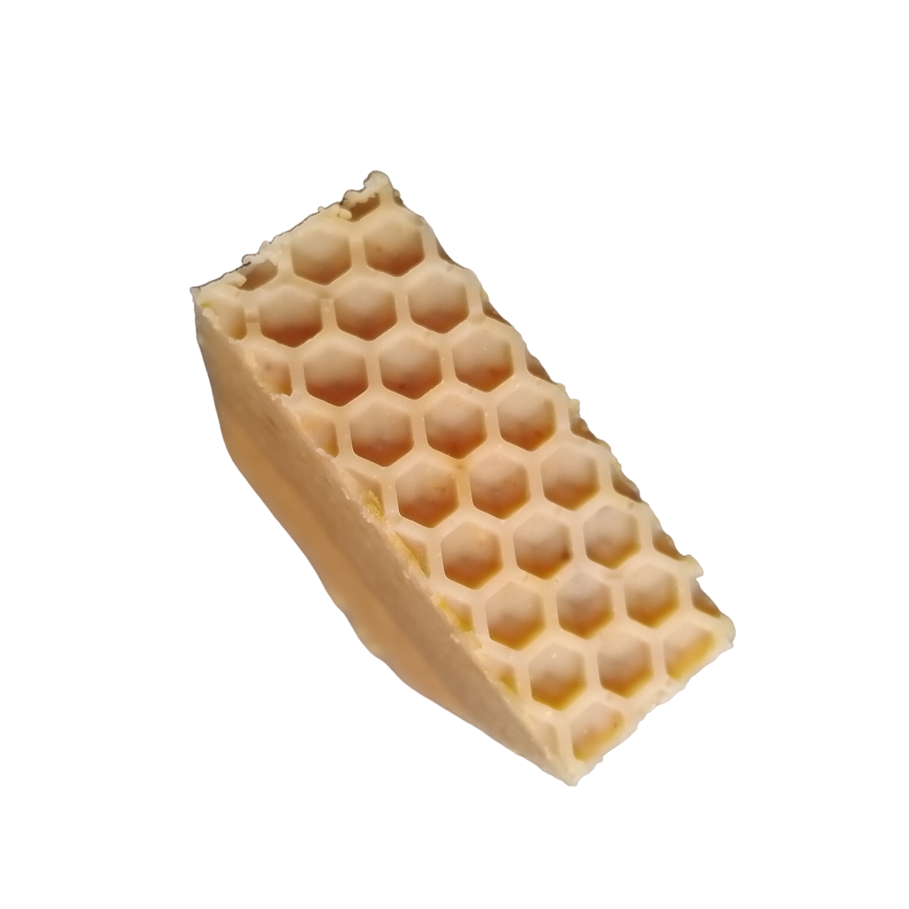 vue du dessus du savon lait de chèvre et miel (alvéoles de cire)