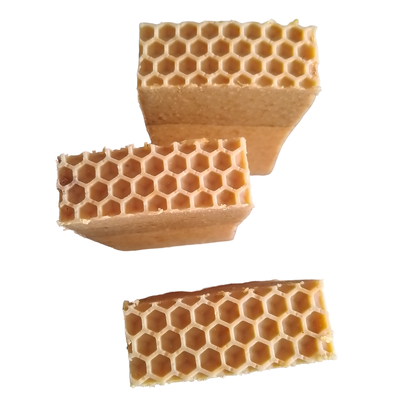vue du dessus du savon lait de chèvre et miel (alvéoles de cire)
