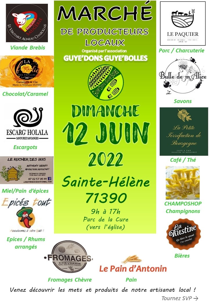 Lire la suite à propos de l’article Marché de producteurs locaux organisé par Guye&rsquo;dons Guye&rsquo;bolles à St Hélène le 12 juin 2022