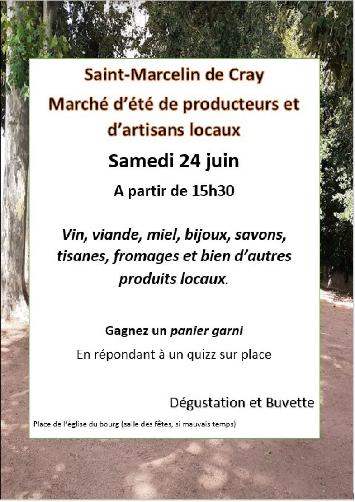 Lire la suite à propos de l’article Marché d&rsquo;été à St Marcelin de Cray le 24 juin 2023