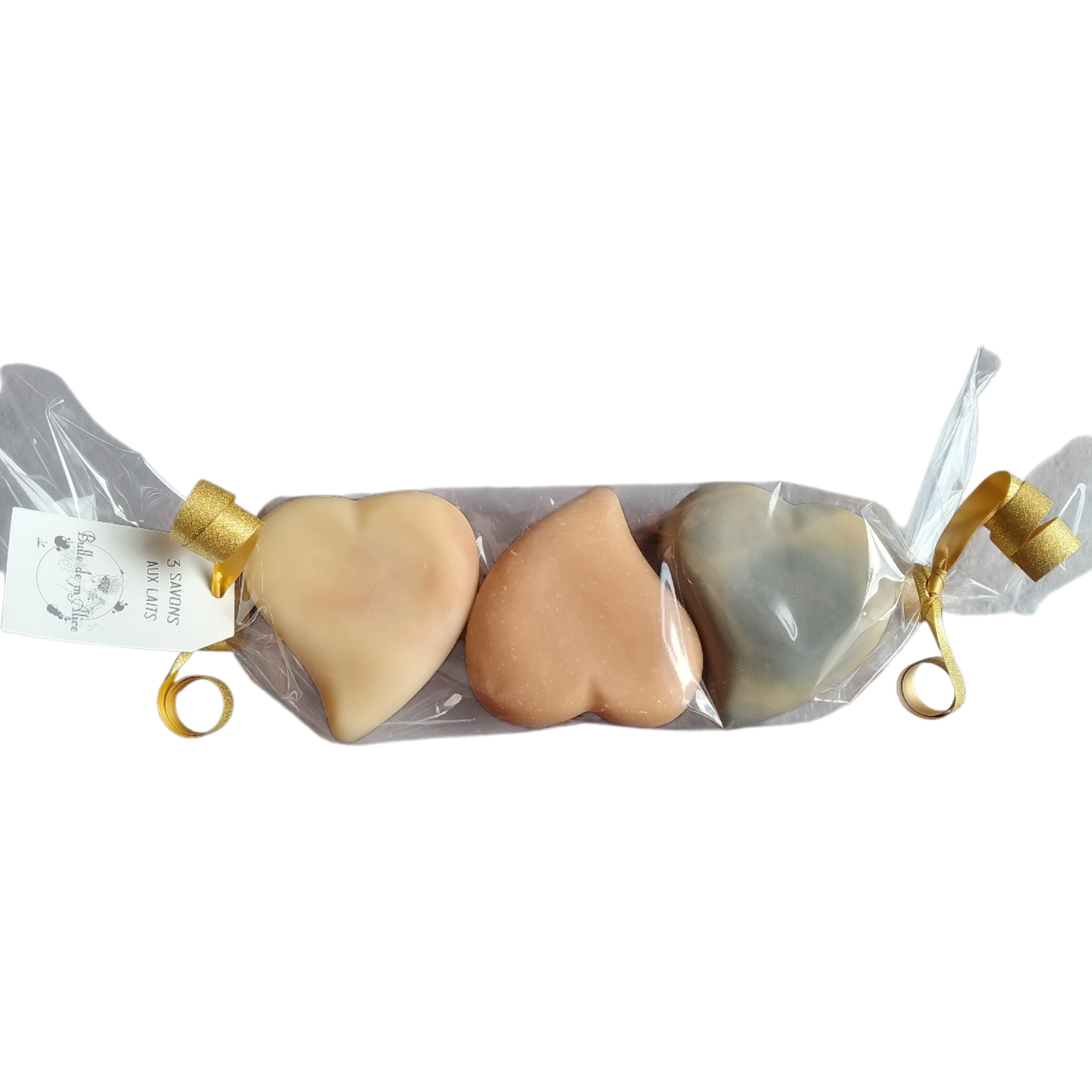lot de 3 savons en forme de cœur aux laits