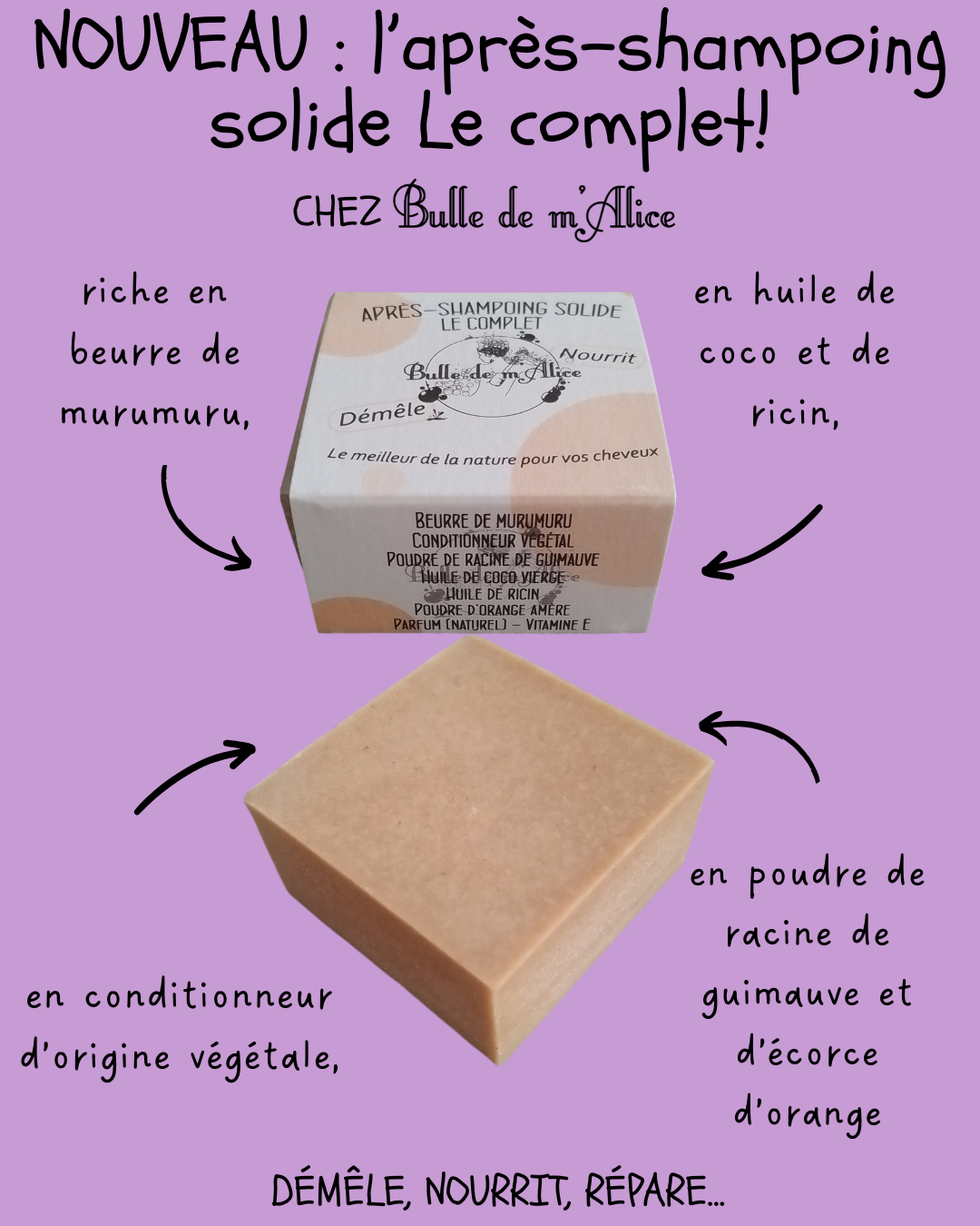 Lire la suite à propos de l’article Nouveau : l&rsquo;après-shampoing naturel qui démêle, nourrit…