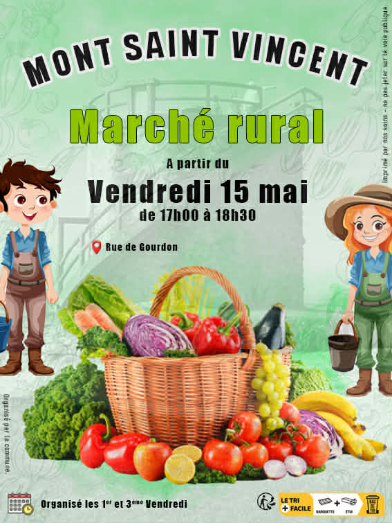 Lire la suite à propos de l’article marché rural du Mont Saint Vincent à partir du 15 mai 2026
